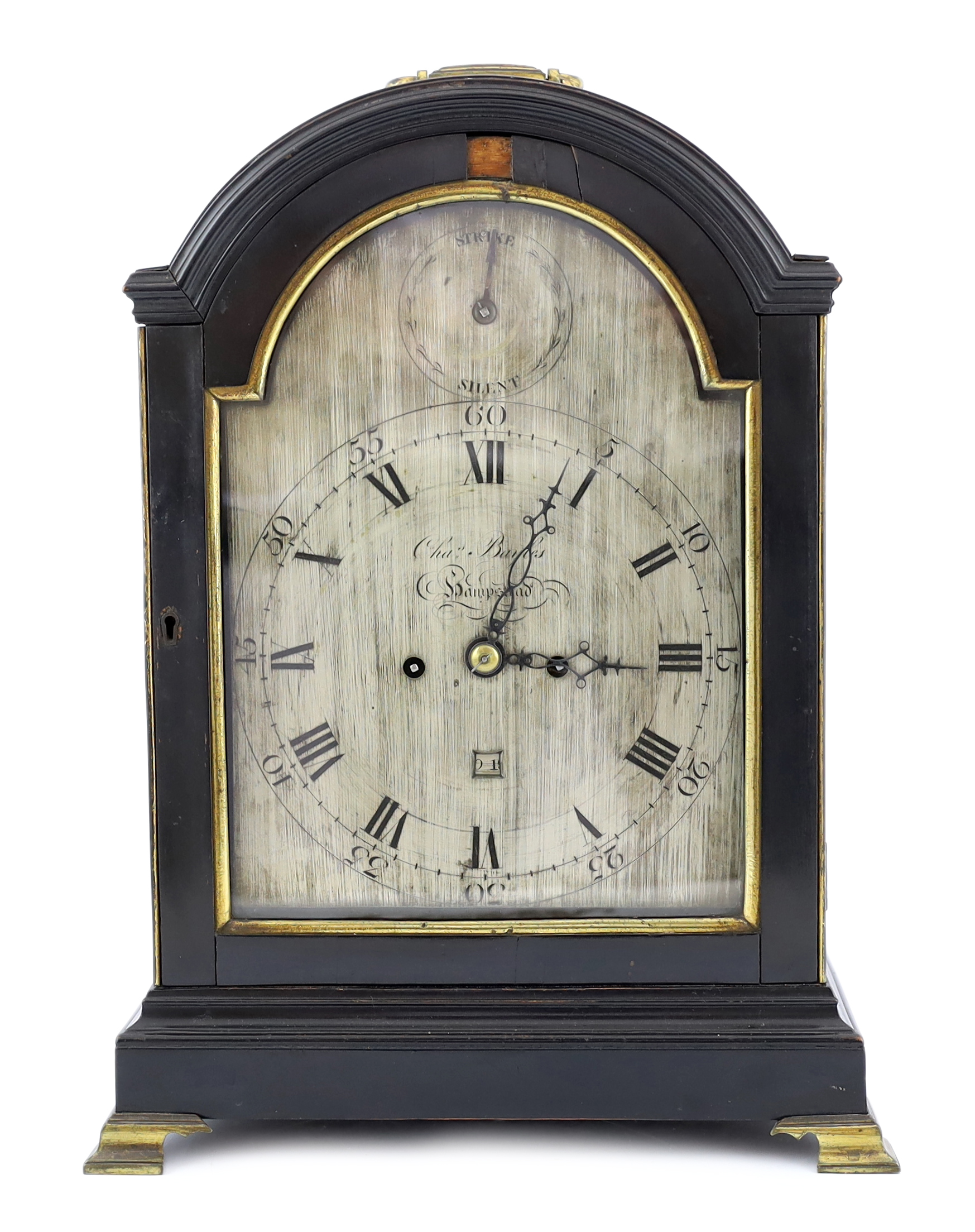 Charles Bayles of Hampstead, a George III ebonised eight day repeating bracket clock, 32cm wide, 20cm deep, 43cm high